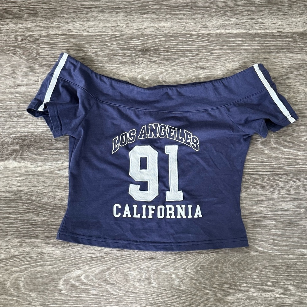 Princess polly navy off the shoulder crop top